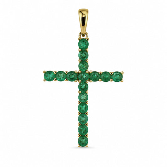 14k Yellow Gold 16 PC Cross Emerald Pendant