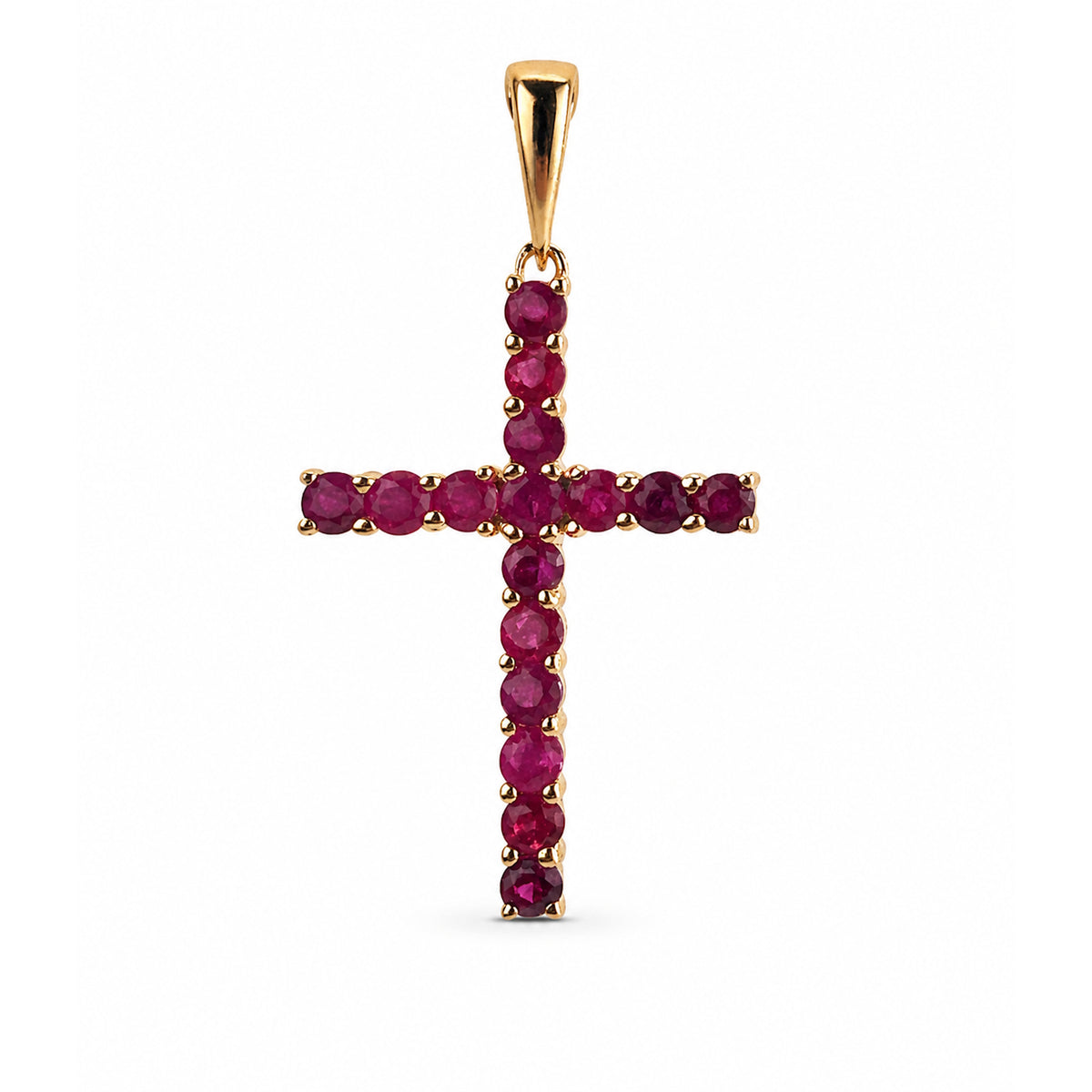 14k Gold Cross Prong Set Emerald Ruby or Sapphire Pendant