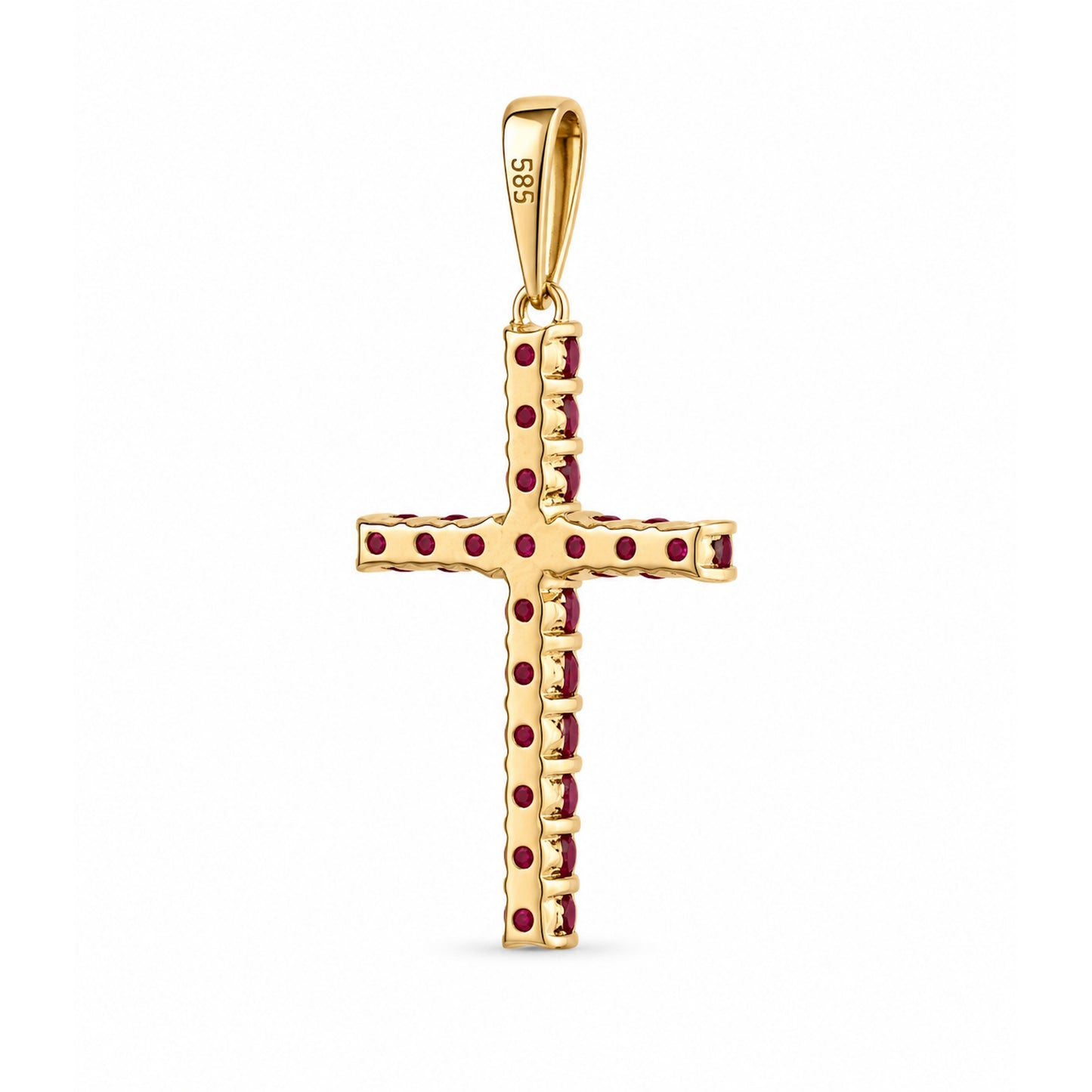 14k Yellow Gold 16 PC Cross Ruby Pendant