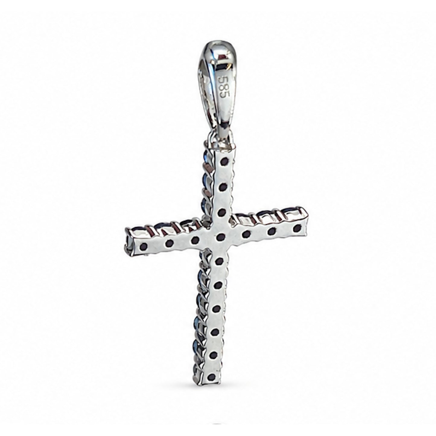 14k White Gold 16 PC Cross Sapphire Pendant