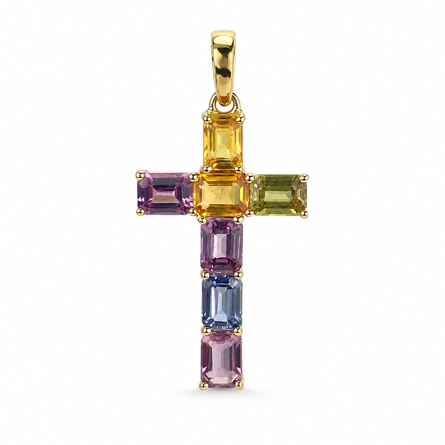 14k Gold Prong Set Precious Stone Cross Pendant