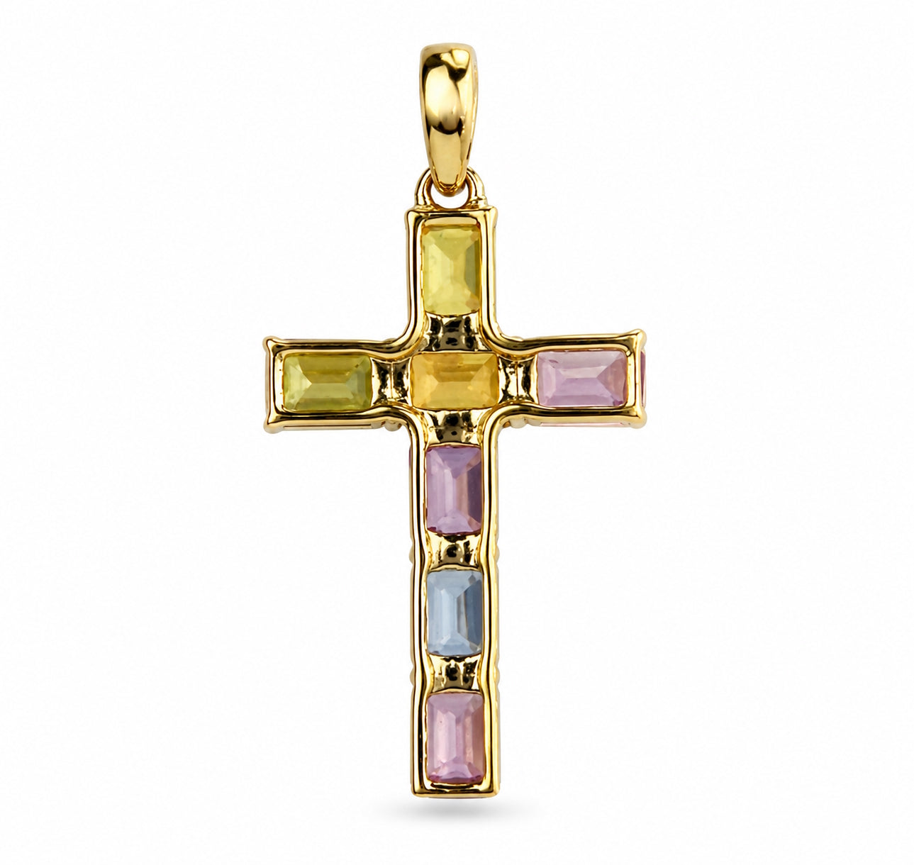 14k Gold Prong Set Precious Stone Cross Pendant