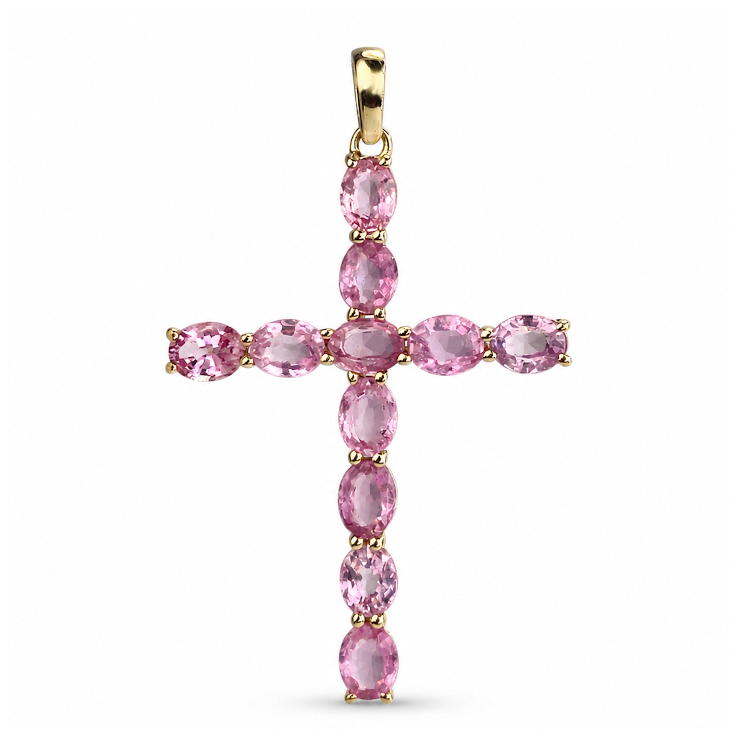 14k Gold Prong Set Precious Stone Cross Pendant