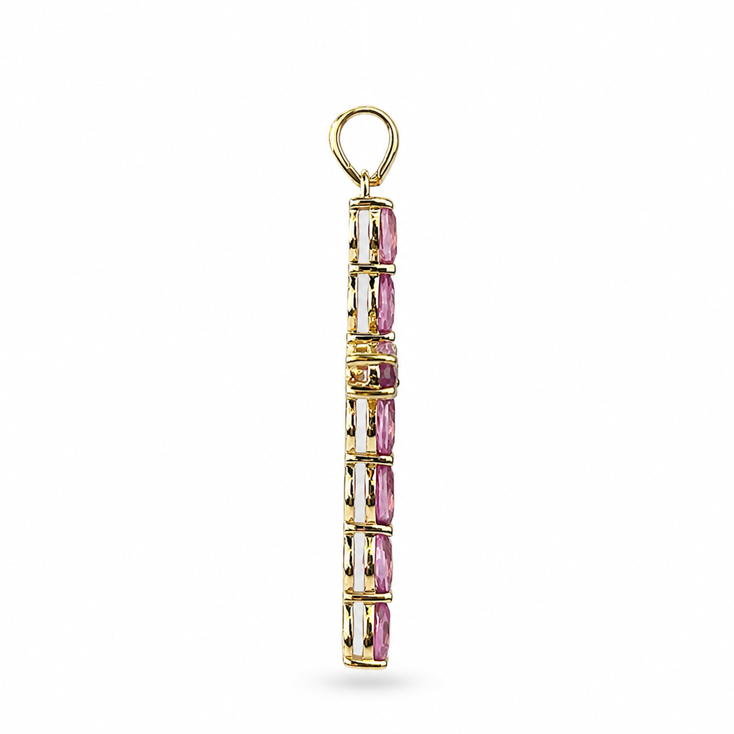 14k Gold Prong Set Precious Stone Cross Pendant