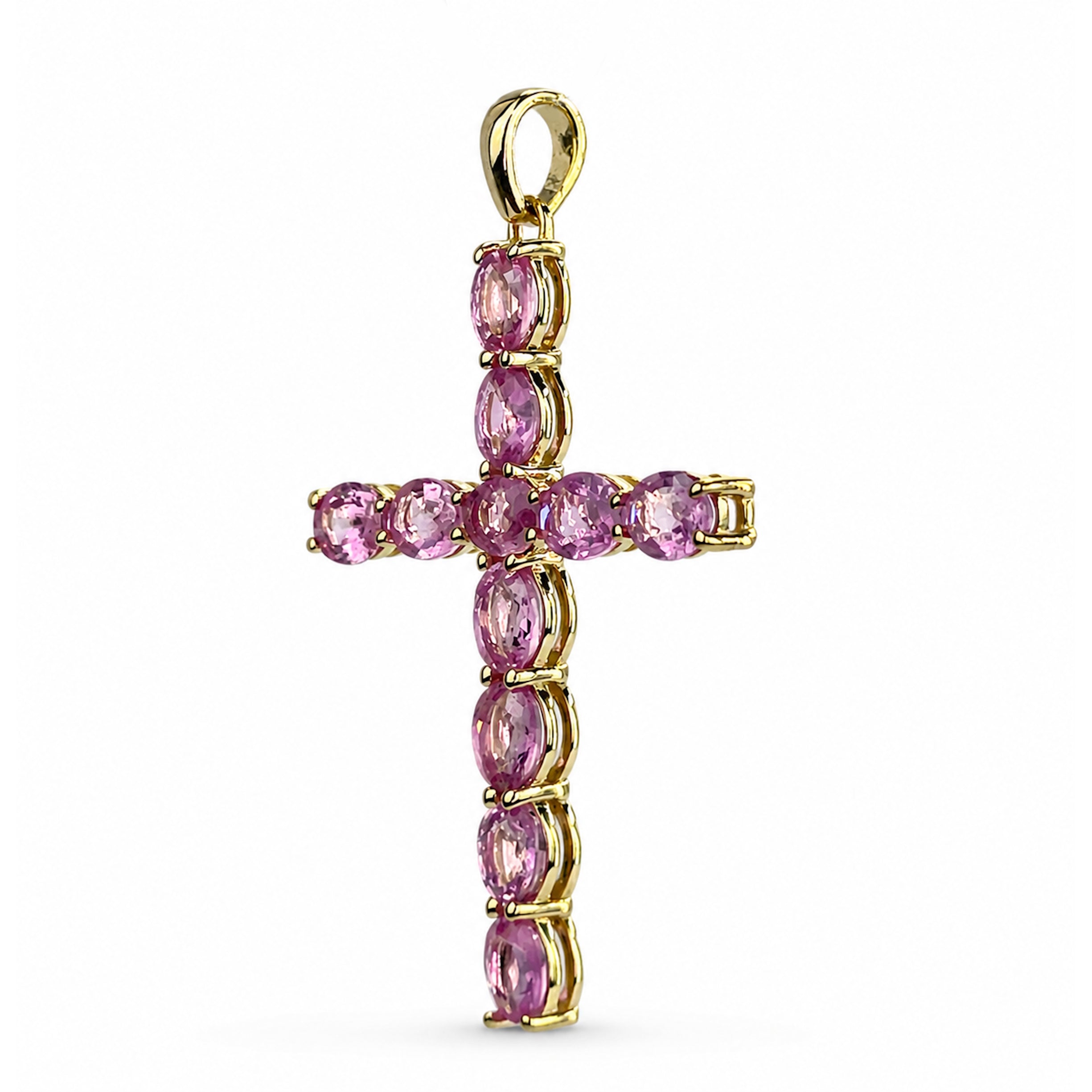 14k Gold Prong Set Precious Stone Cross Pendant