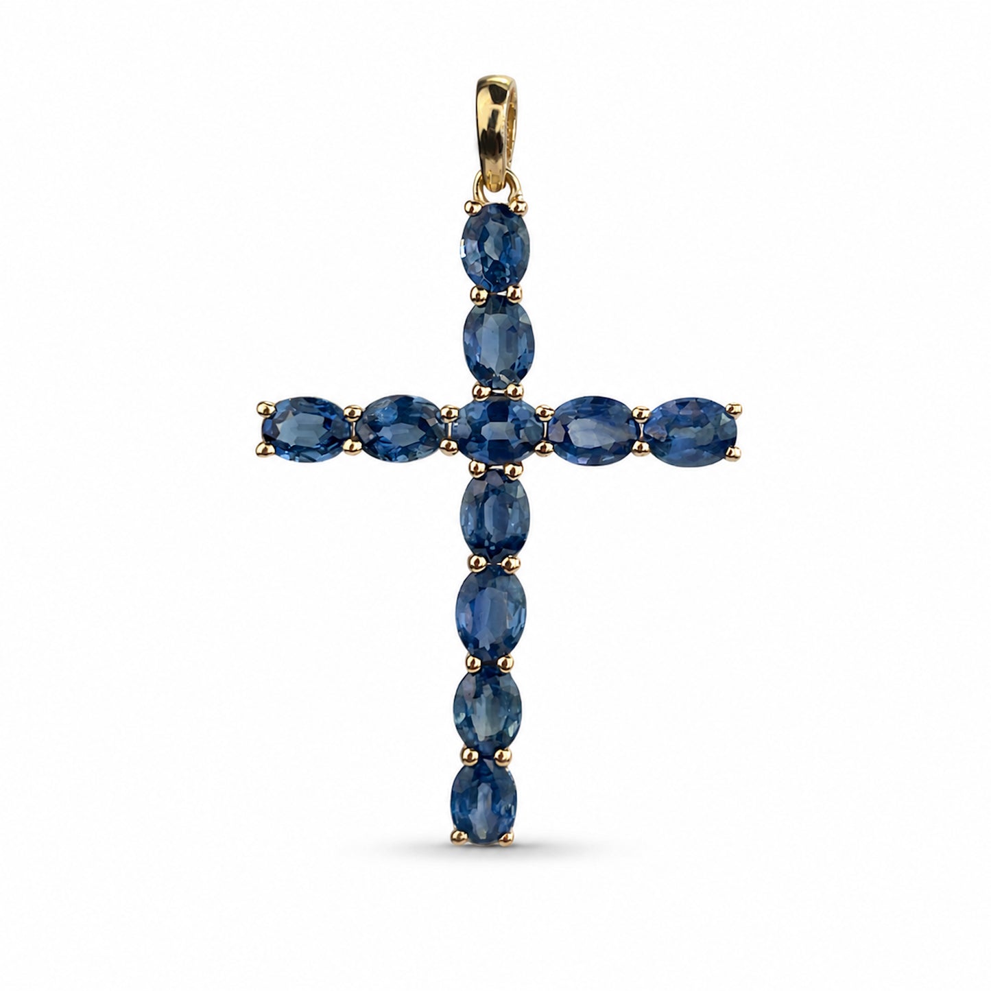 14k Gold Prong Set Precious Stone Cross Pendant