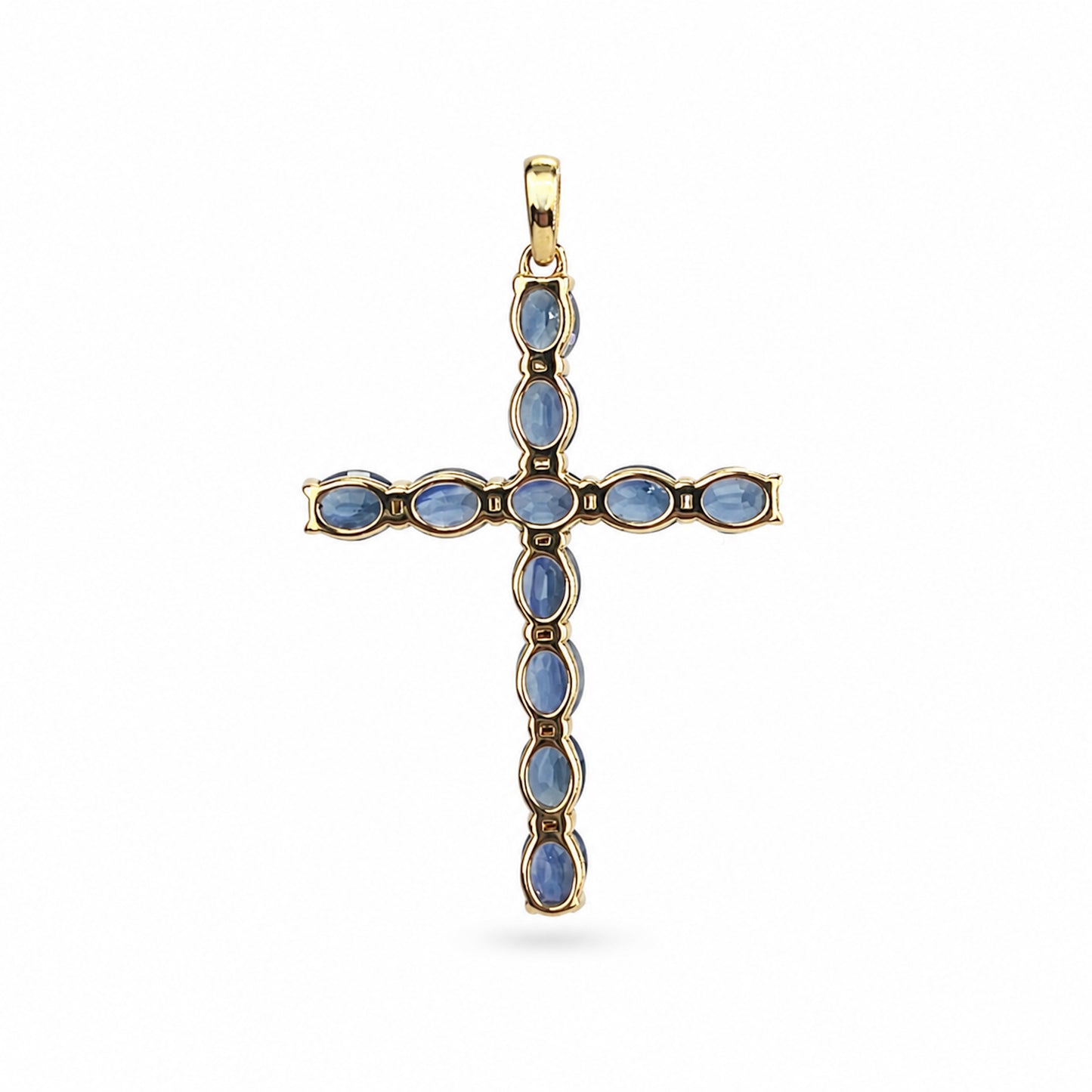 14k Gold Prong Set Precious Stone Cross Pendant