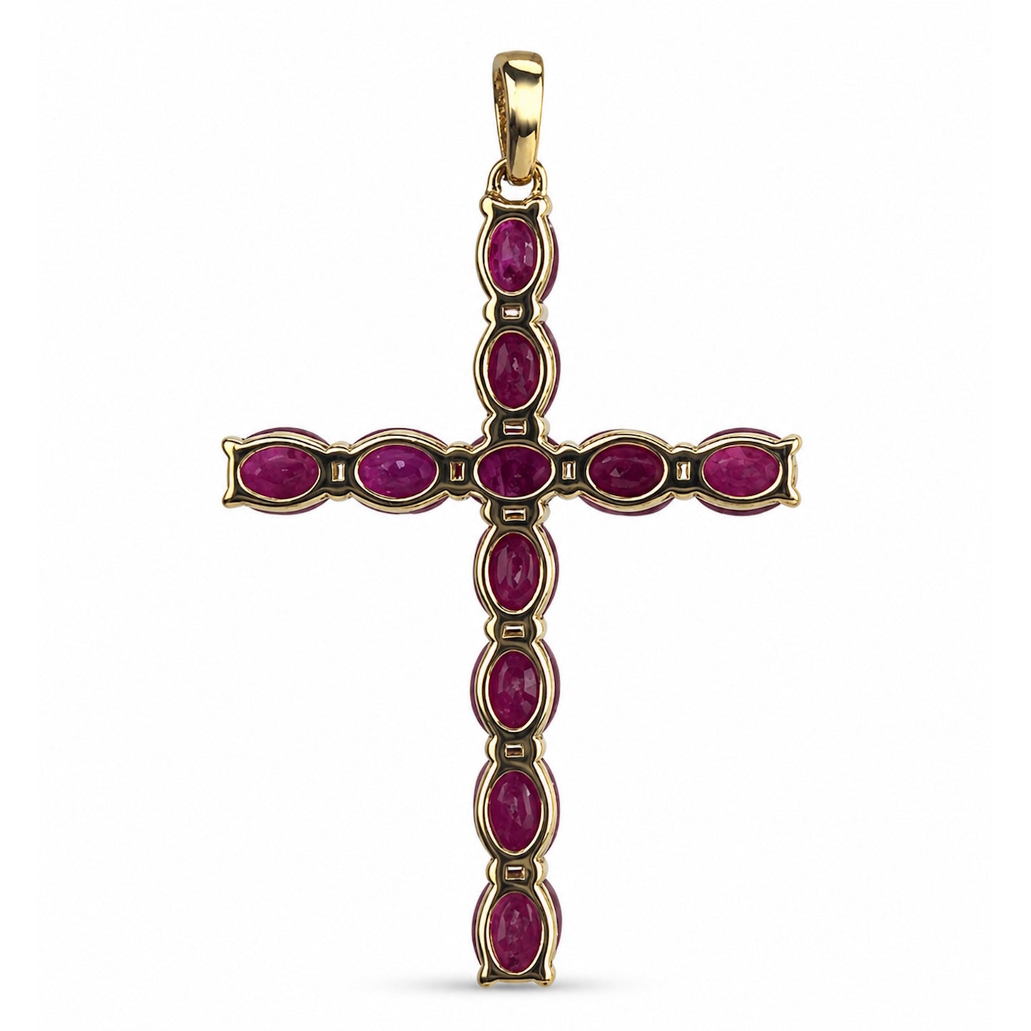 14k Gold Prong Set Precious Stone Cross Pendant