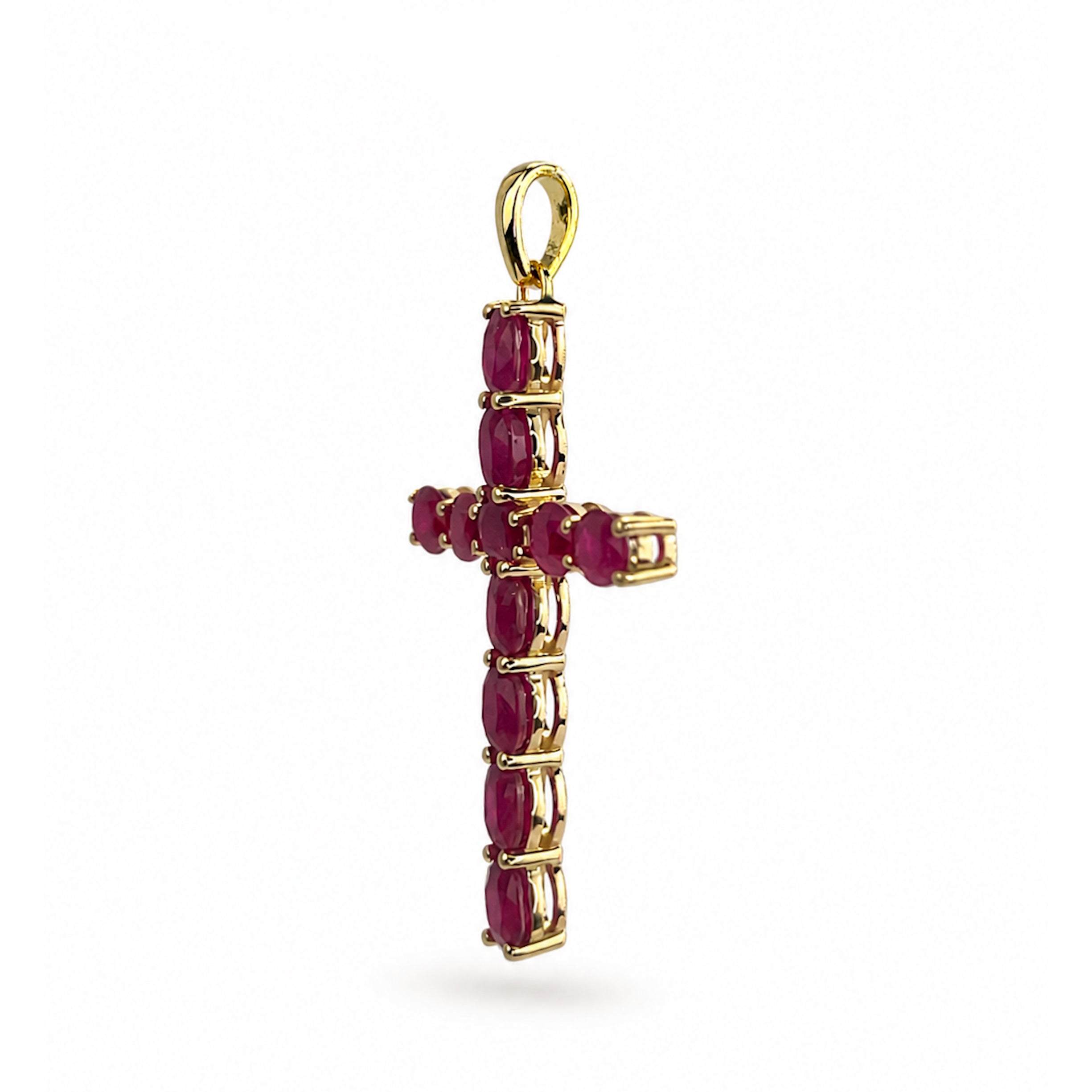 14k Gold Prong Set Precious Stone Cross Pendant