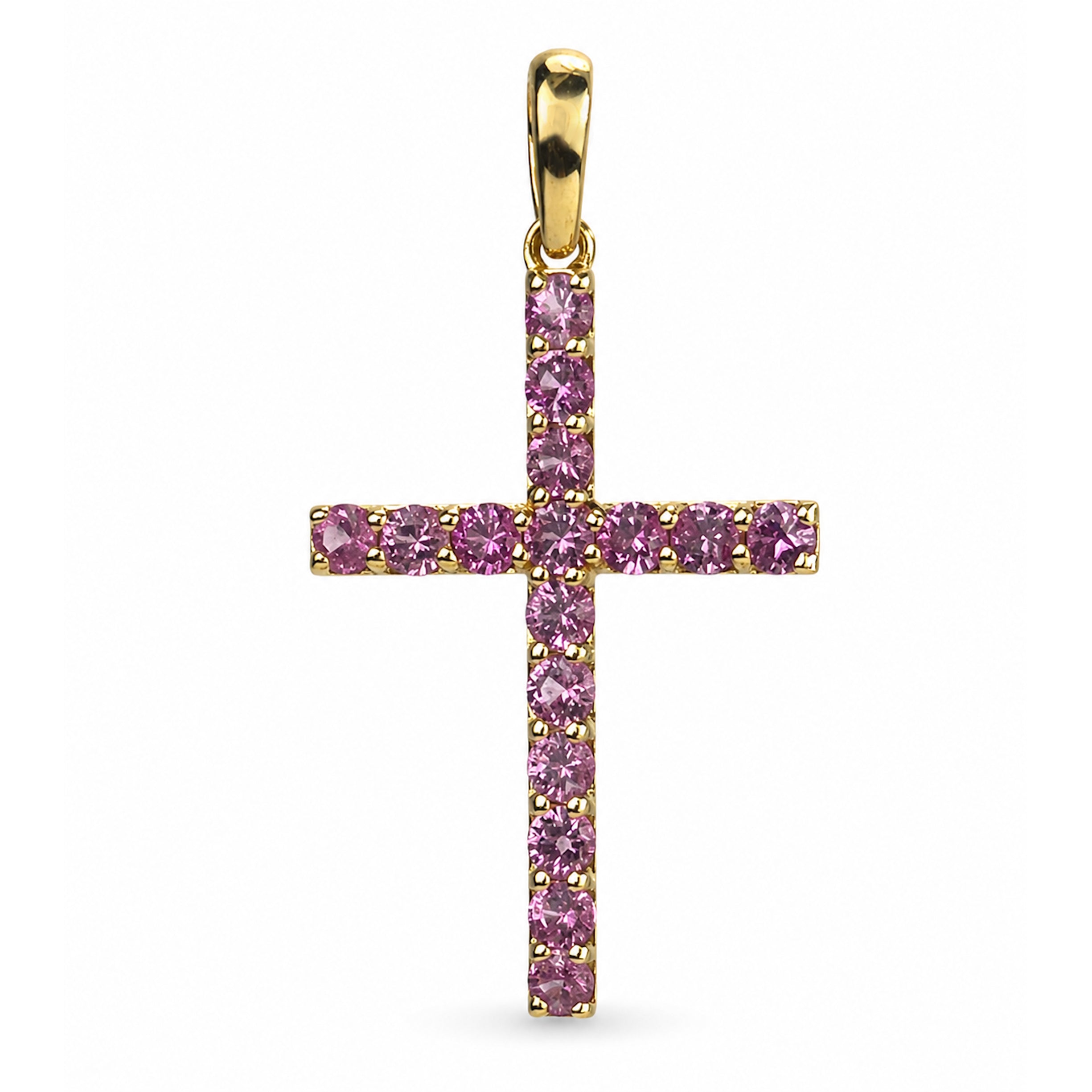 14k Gold Prong Set Precious Stone Cross Pendant