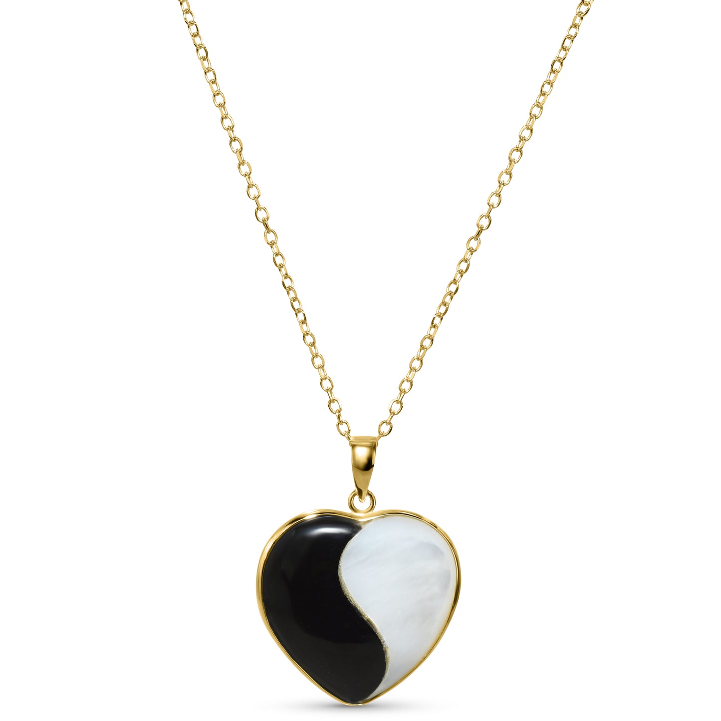 14k Mother of Pearl Black Onyx Heart Ying Yang Necklace