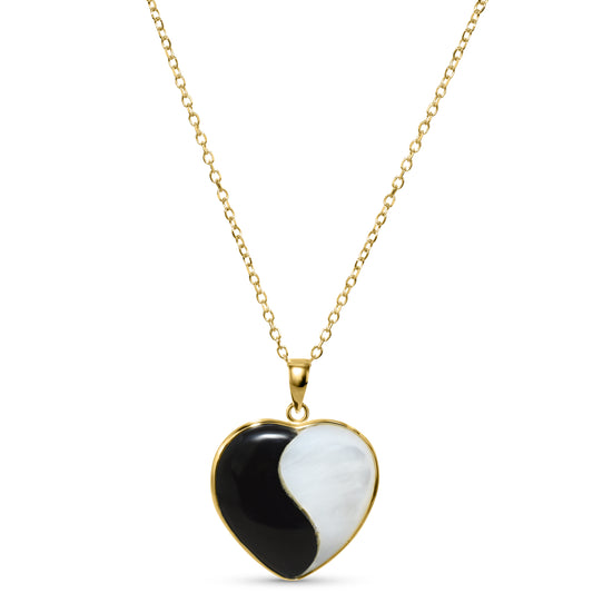 14k Mother of Pearl Black Onyx Heart Pendant Necklace