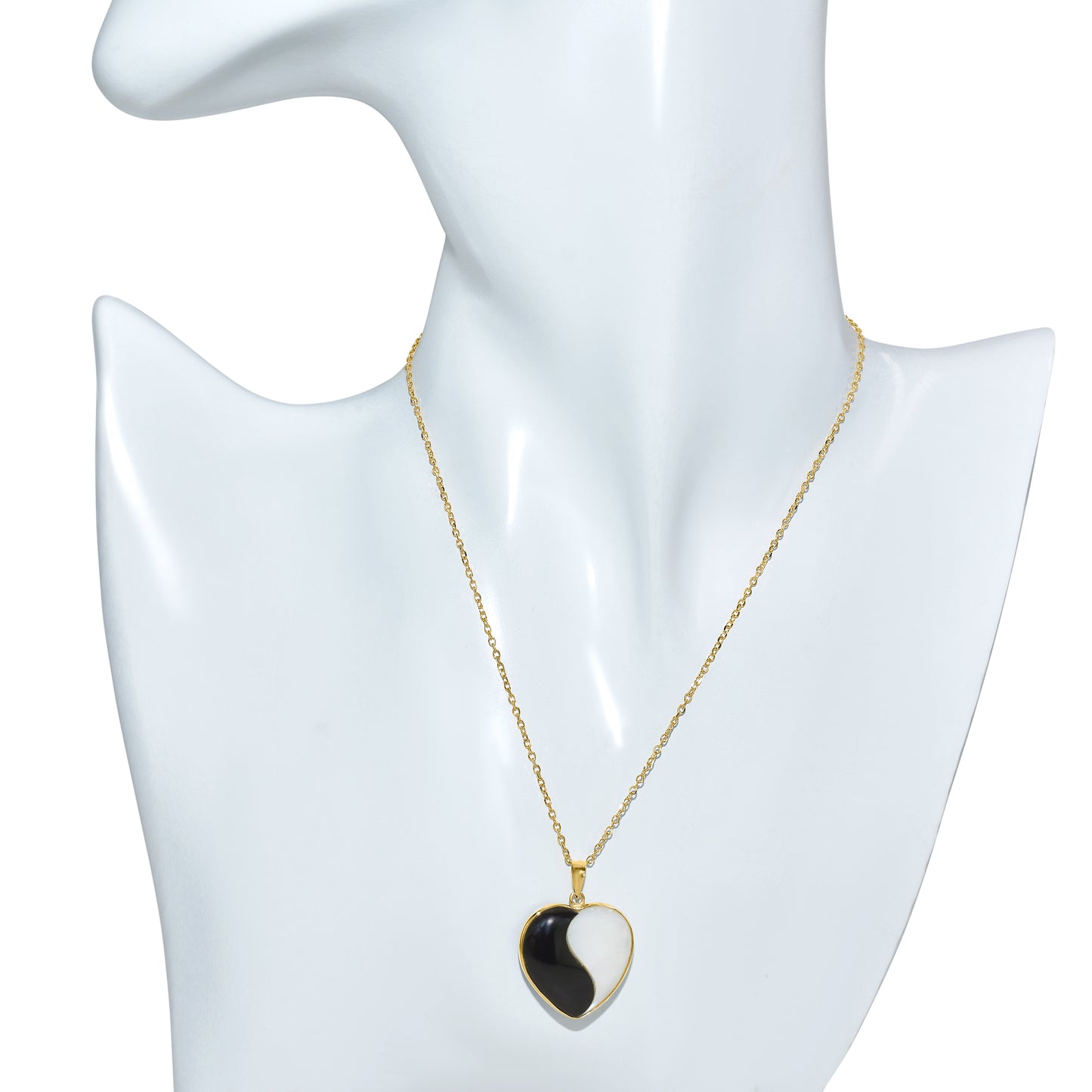 14k Mother of Pearl Black Onyx Heart Ying Yang Necklace