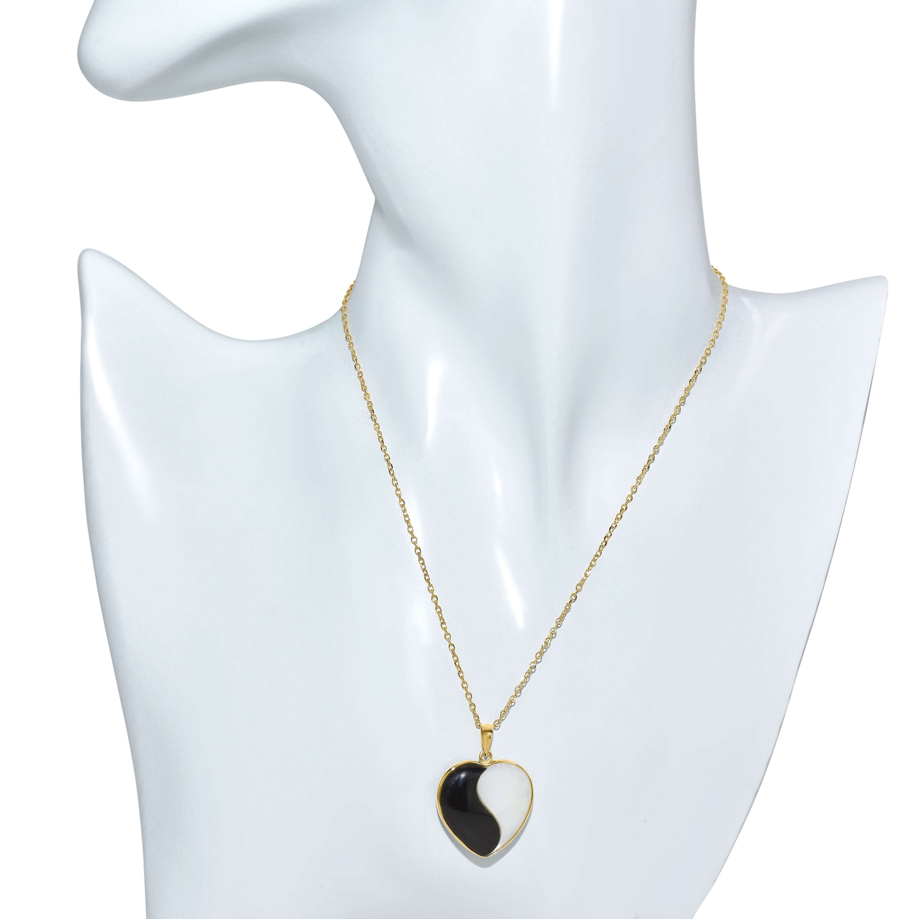 14k Mother of Pearl Black Onyx Heart Ying Yang Necklace