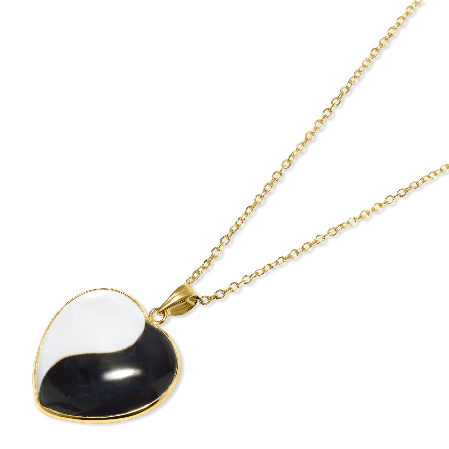 14k Mother of Pearl Black Onyx Heart Ying Yang Necklace