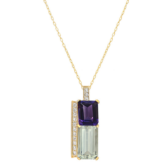 14k Amethyst Lemon Quartz Diamond Pendant Necklace