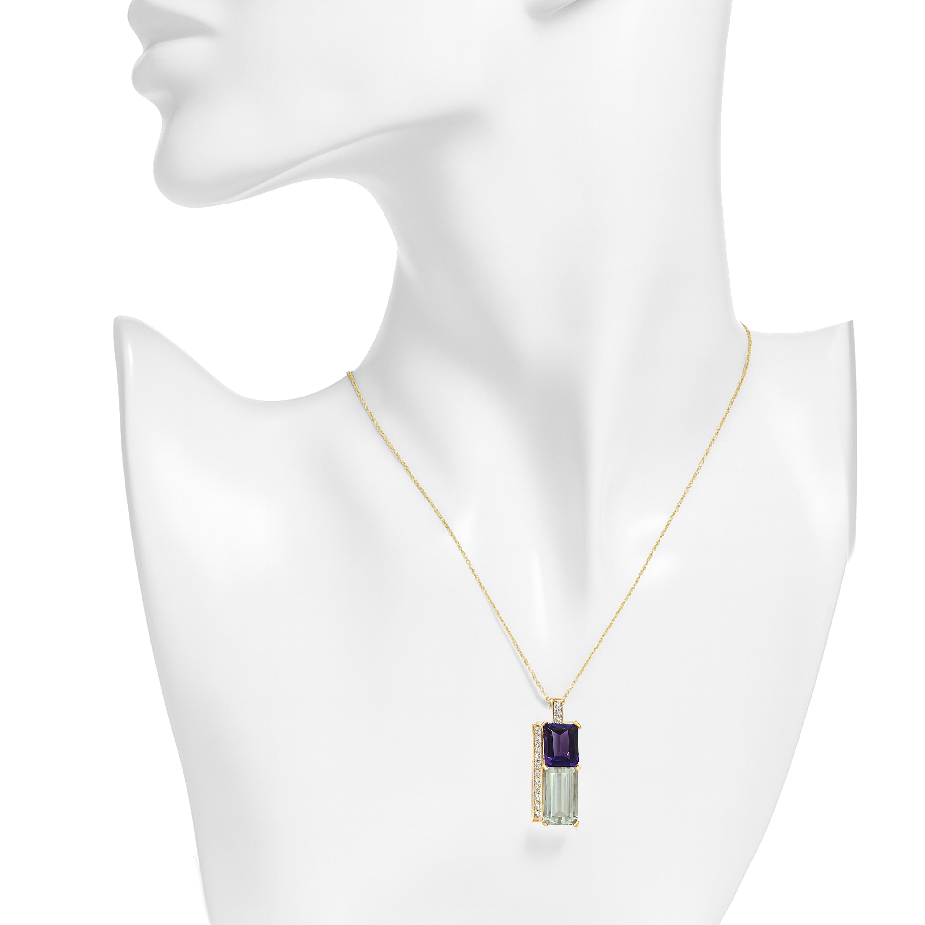 14k Amethyst Lemon Quartz Diamond Pendant Necklace