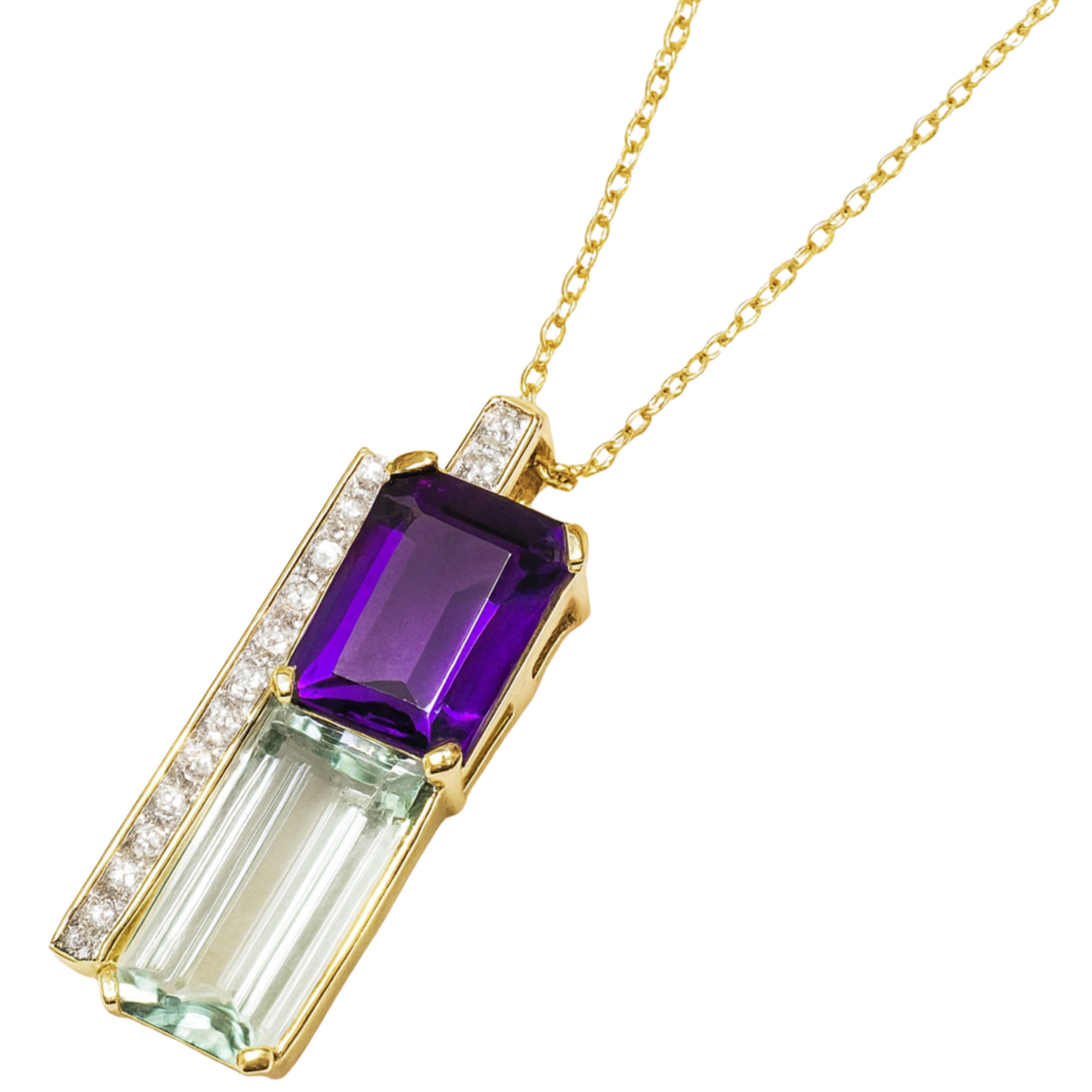 14k Amethyst Lemon Quartz Diamond Pendant Necklace