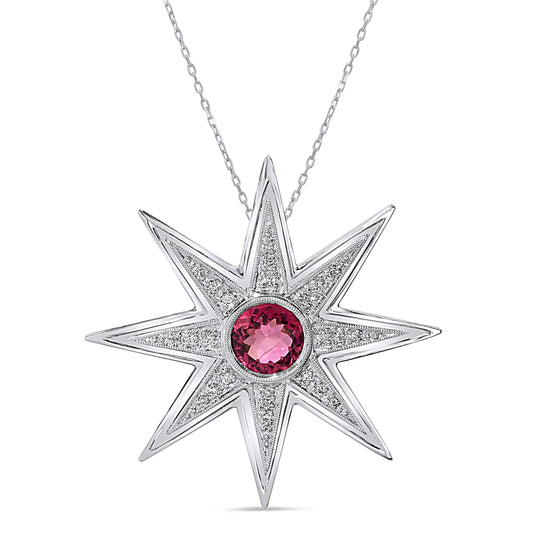 14K White Gold Tourmaline Diamond Pendant