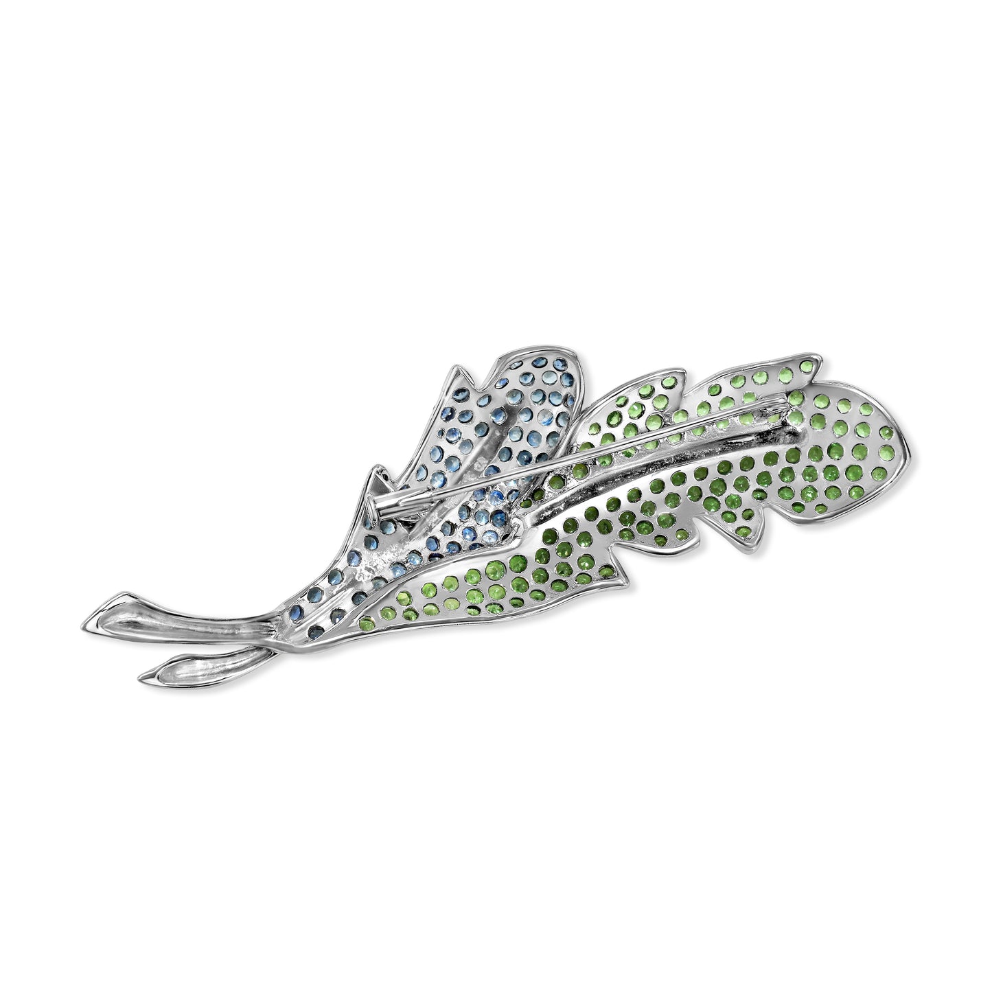 18k Green Garnet Blue Sapphire Leaf Brooch Pin