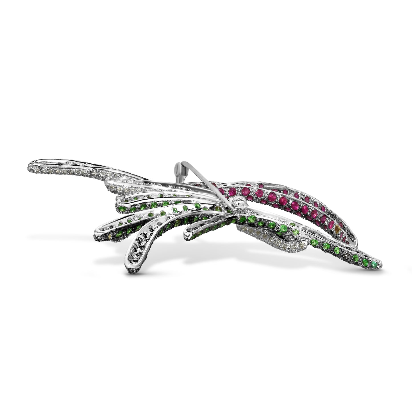 18k Emerald Ruby Diamond Brooch