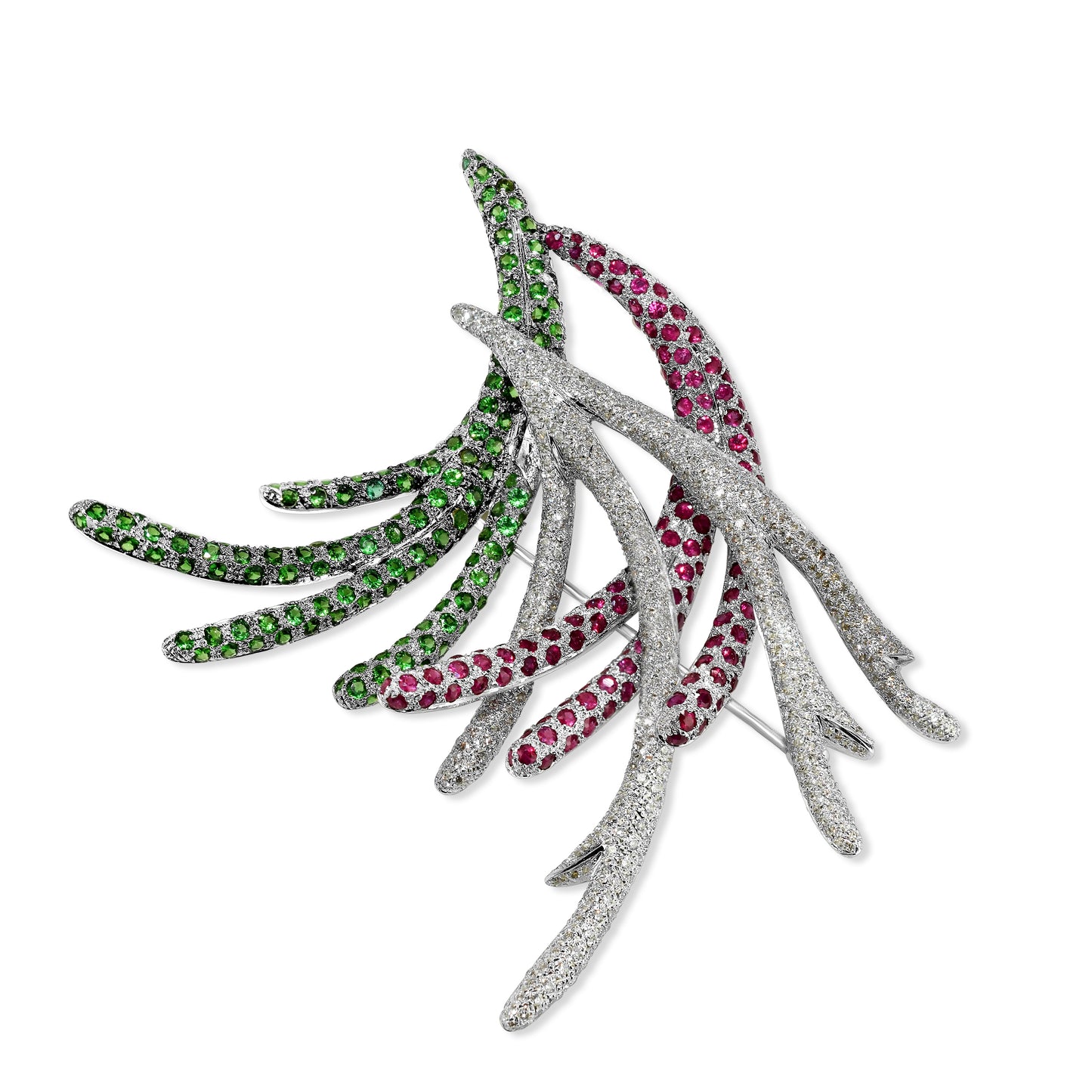 18k Emerald Ruby Diamond Brooch