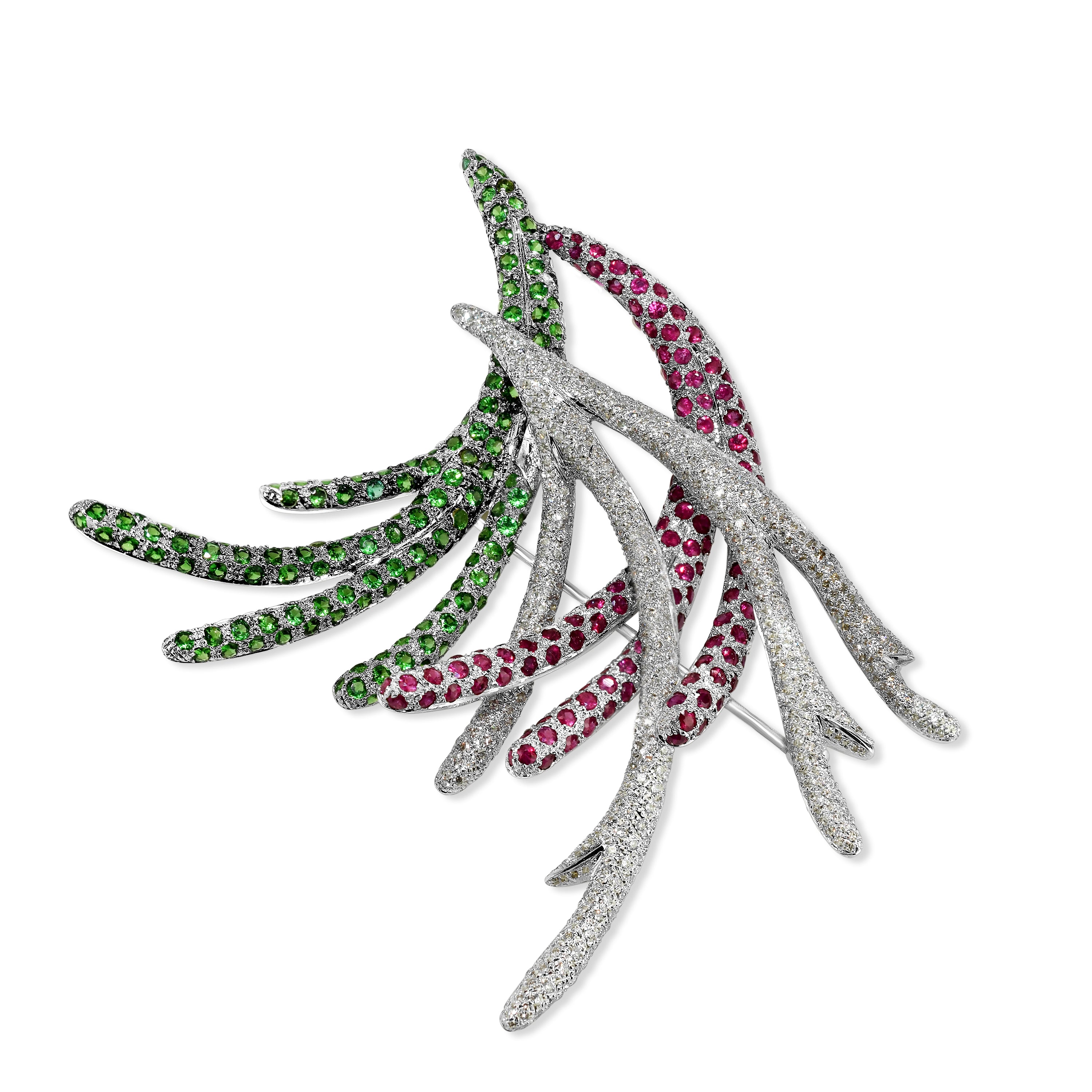 18k Emerald Ruby Diamond Brooch