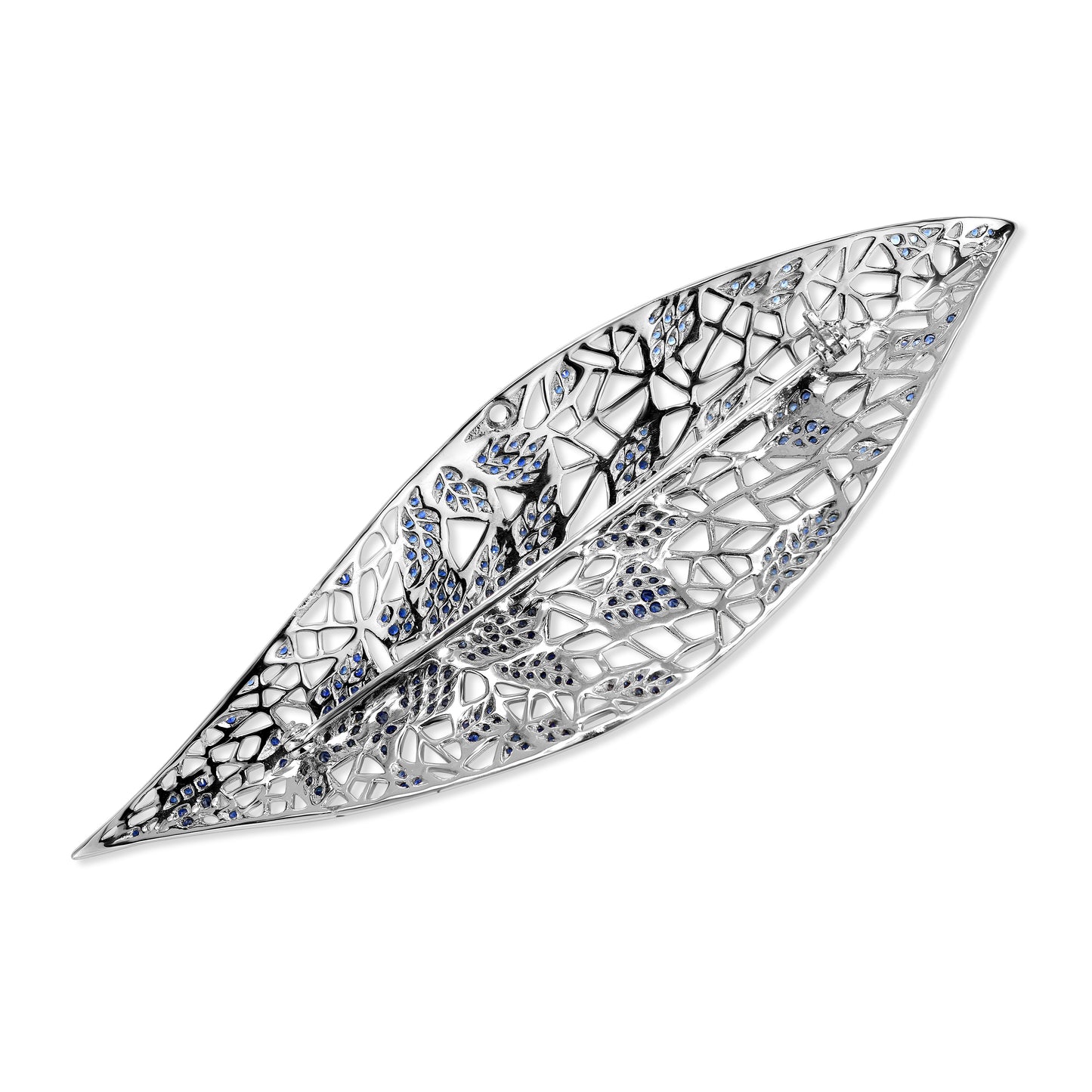 18k White Gold Blue Sapphire Leaf Brooch