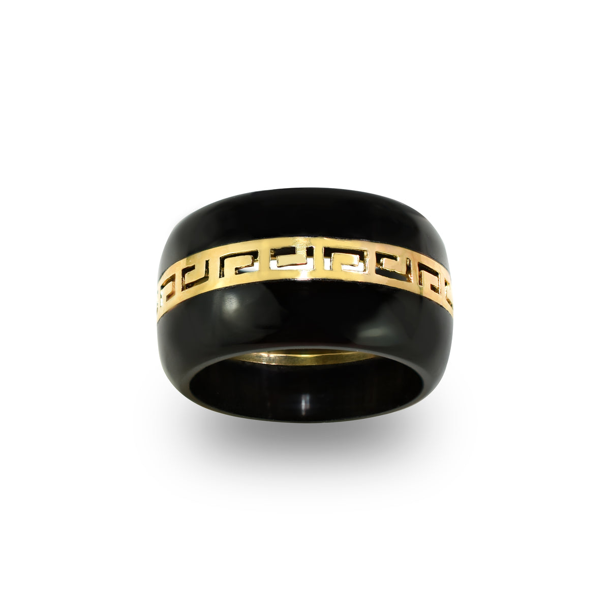14k Black Onyx Greek Key Ring