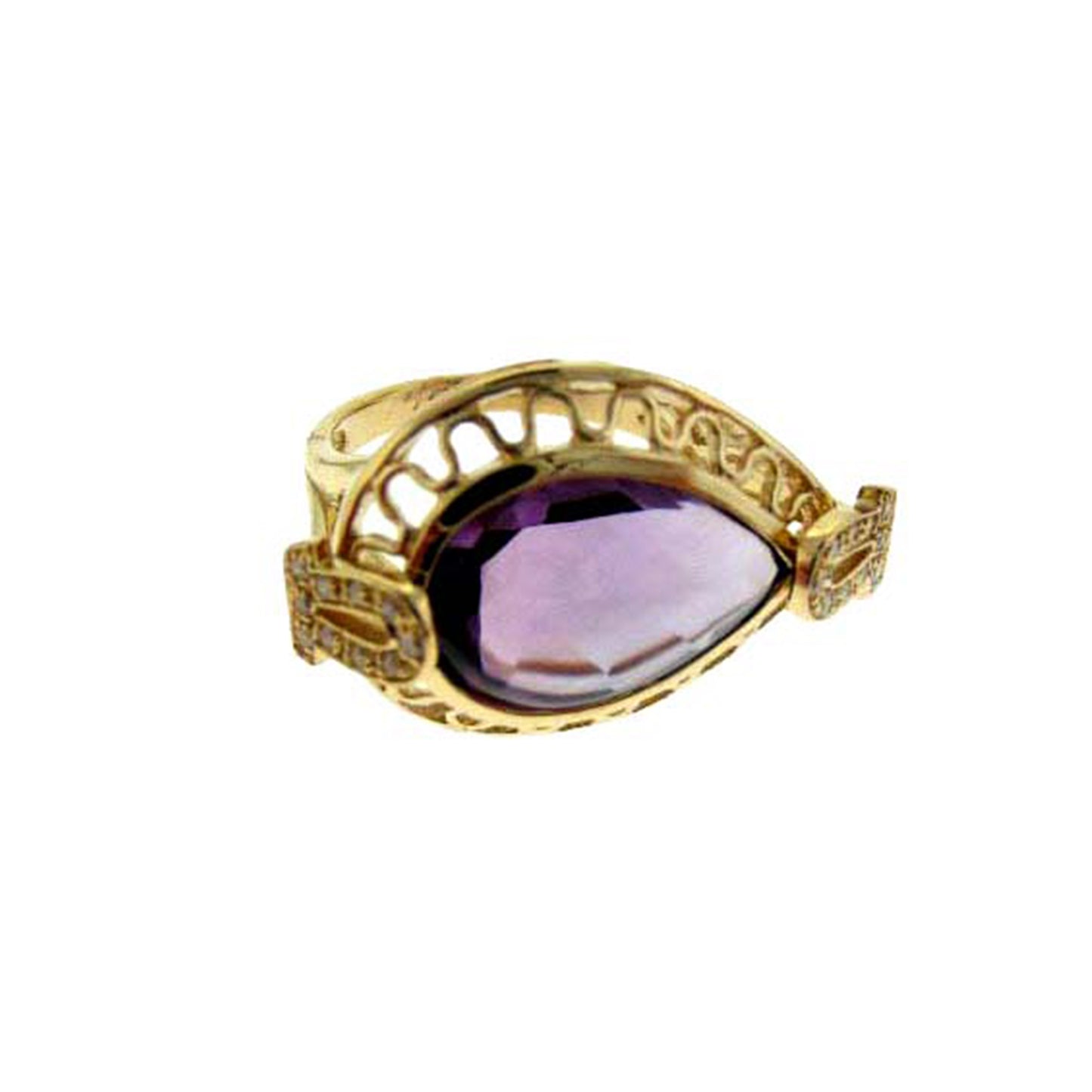 14k Pink Amethyst Diamond Pear Shape Ring