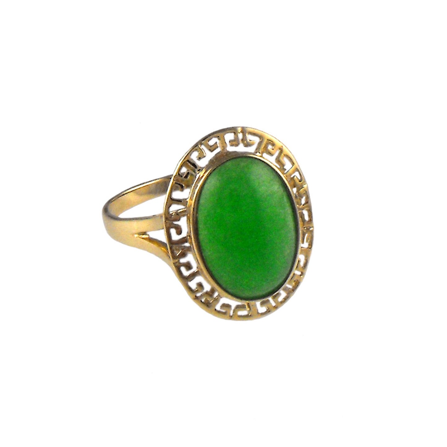 14k Oval Shape Greek Key Jade Ring