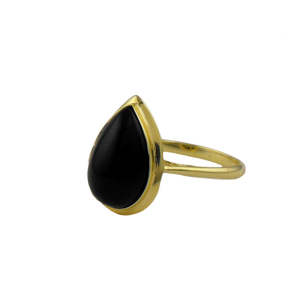 14k Black Onyx Pear Bezel Ring