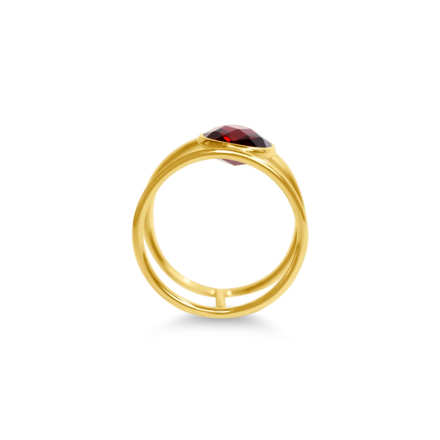 14k Faceted Garnet Square Bezel Ring - Size 7