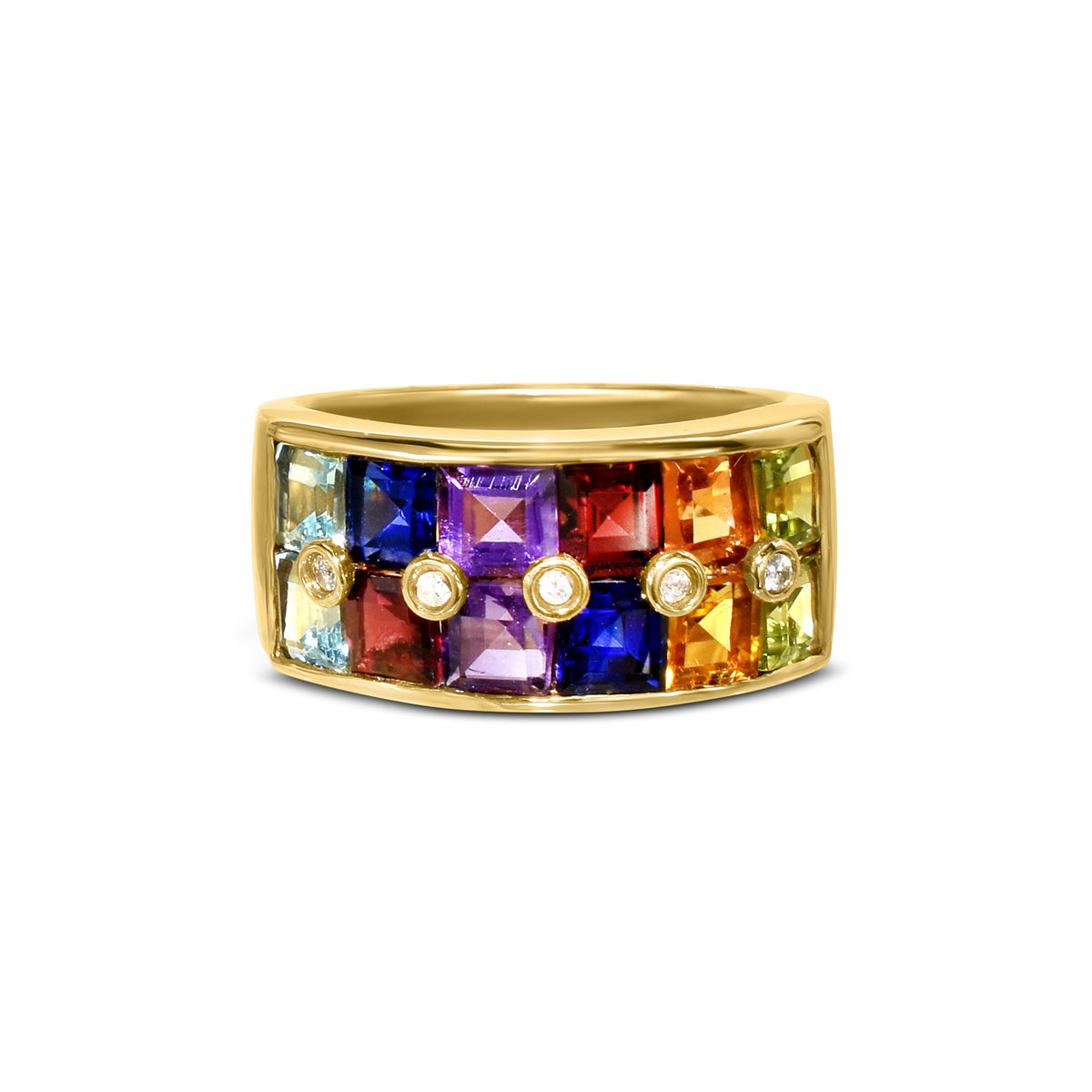 14k Multi Gemstone Channel Diamond Ring