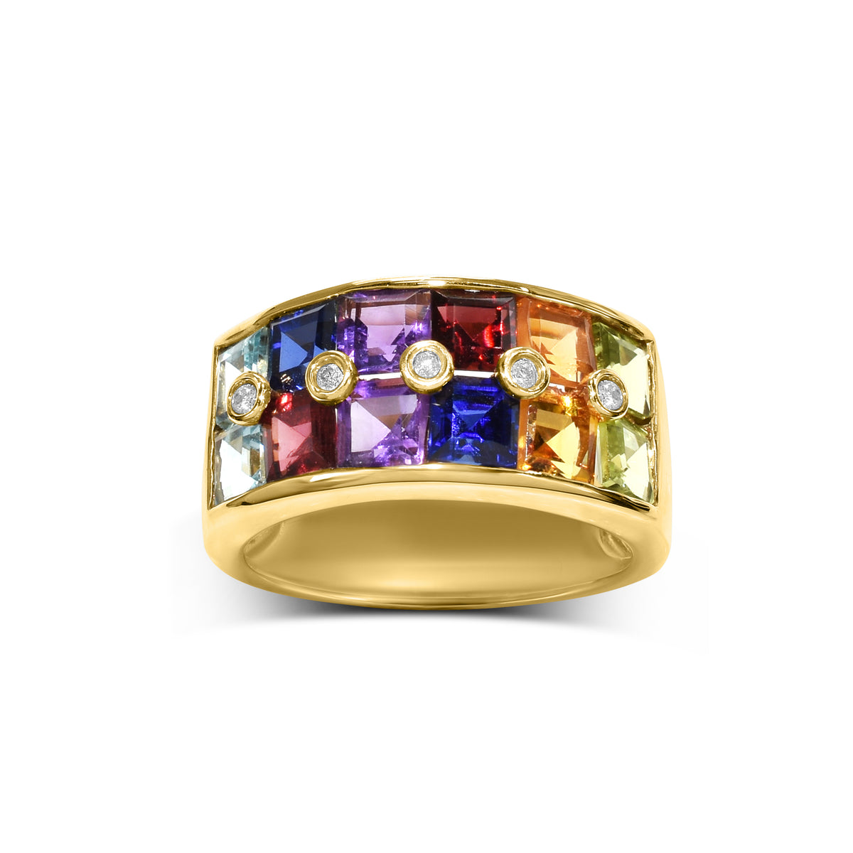 14k Multi Gemstone Channel Diamond Ring