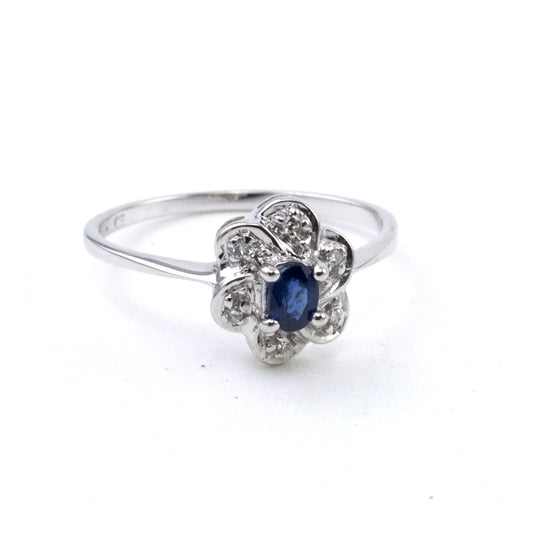 14k Sapphire Diamond Flower Ring