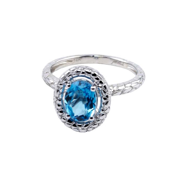14k White Gold Oval Swiss Blue Topaz Halo Ring