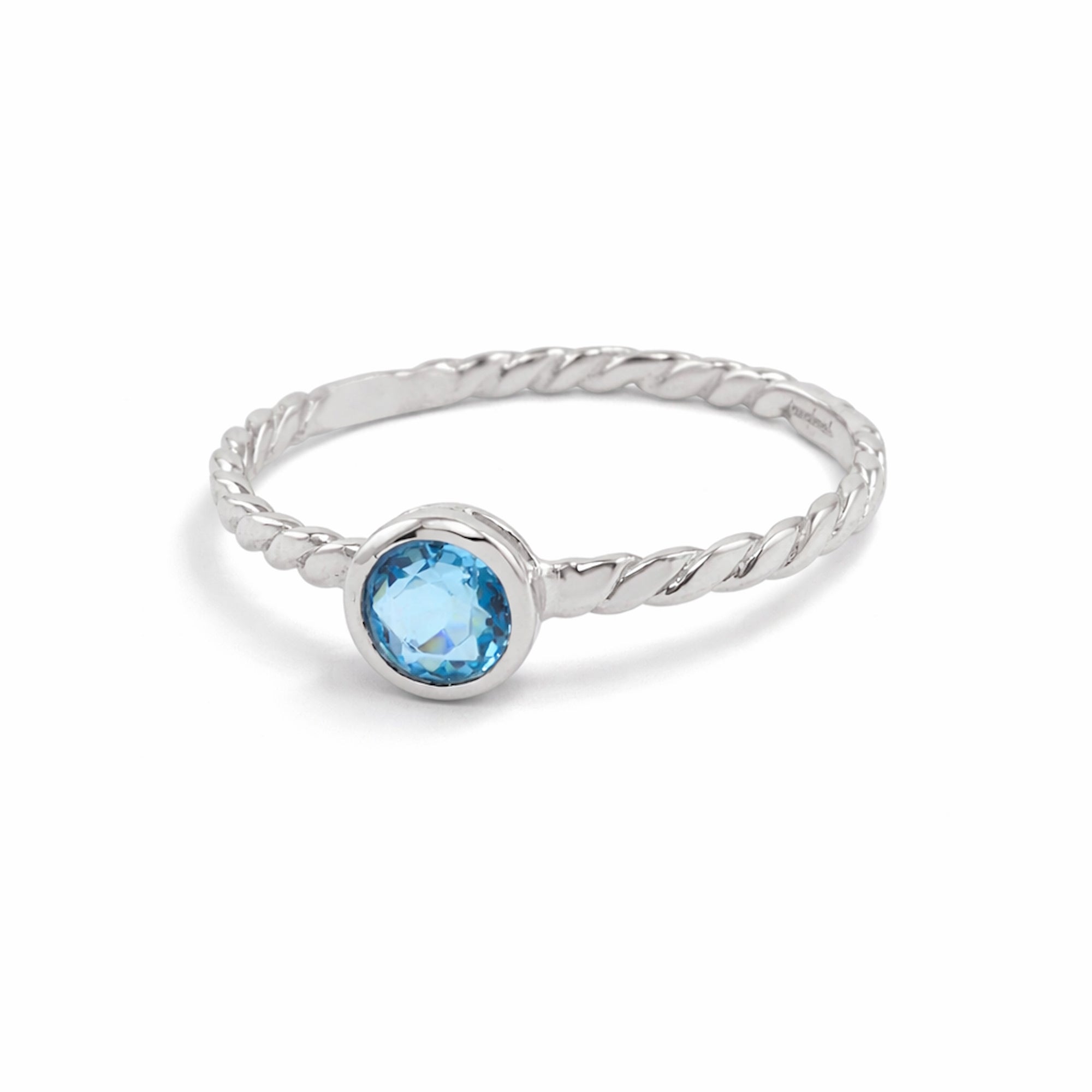 14k White Gold Round Bezel Blue Topaz Ring