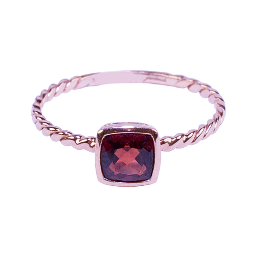 14k Twisted Cushion Faceted Garnet Ring
