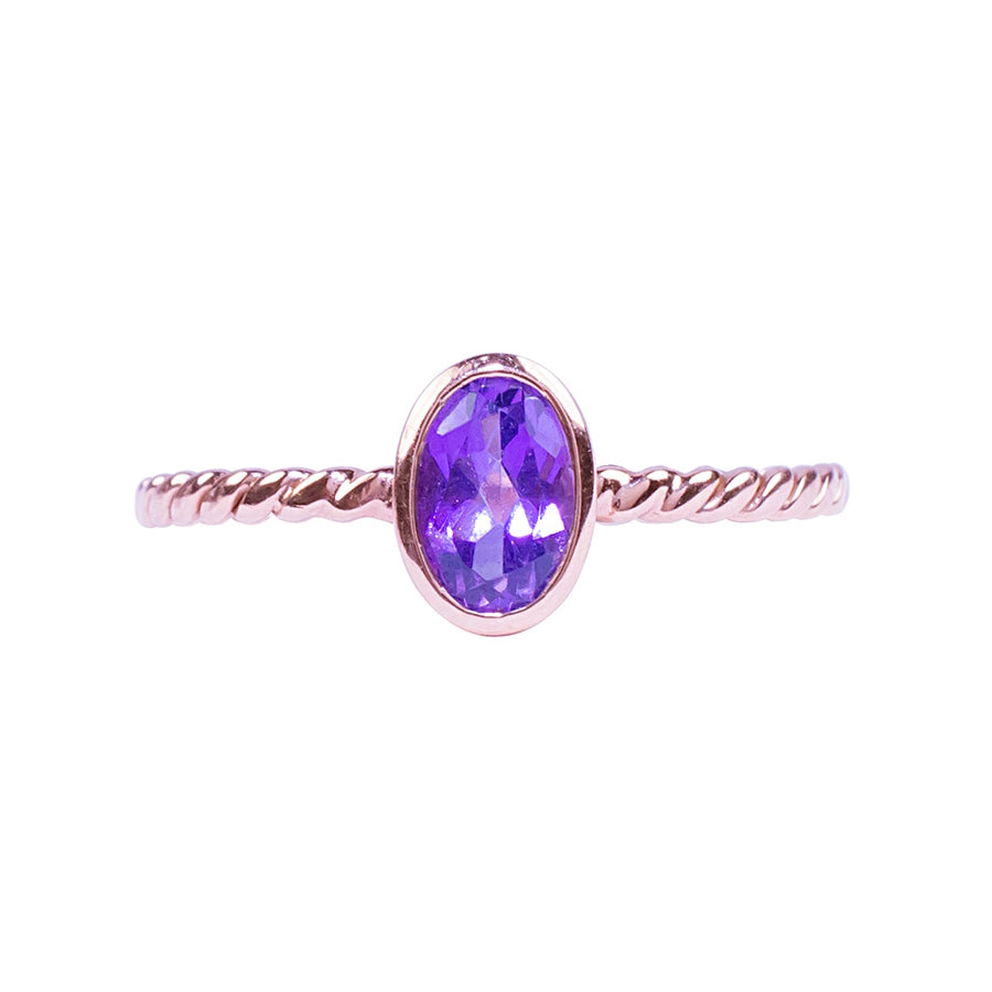 14k Twisted Oval Faceted Amethyst Ring