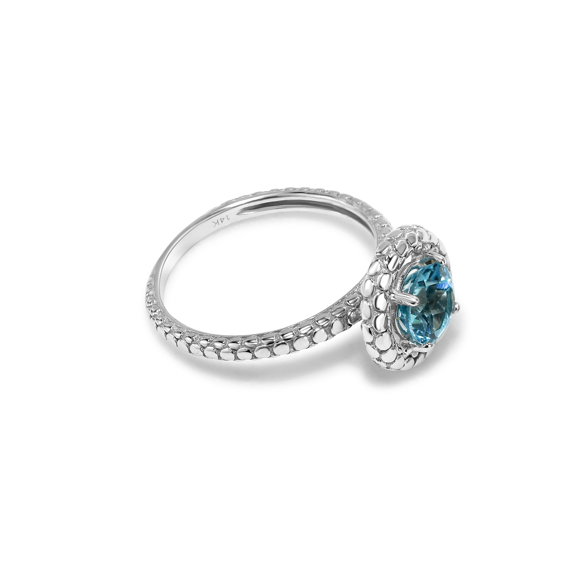 14k Swiss Blue Topaz Halo Ring