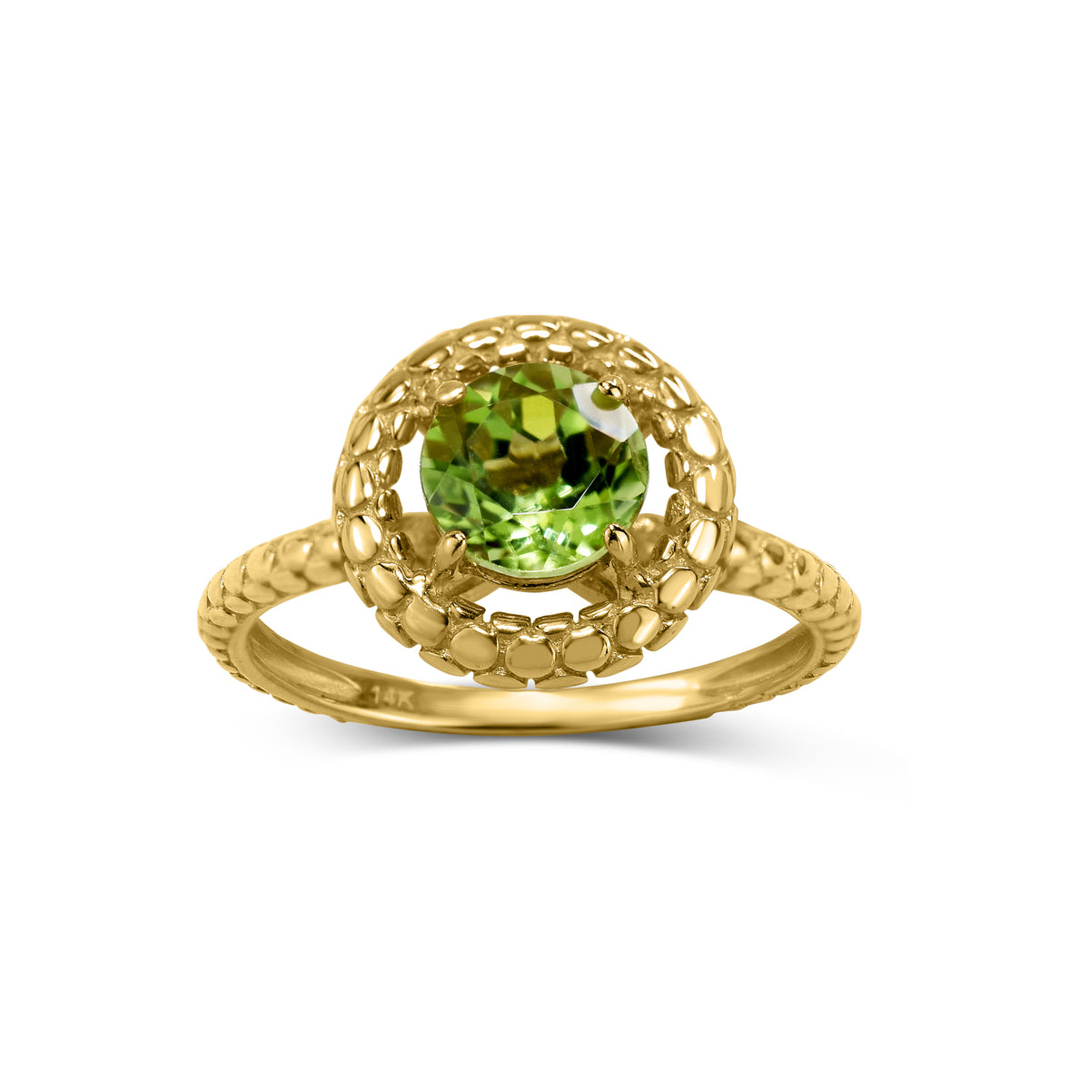 14k Yellow Gold Peridot Halo Ring