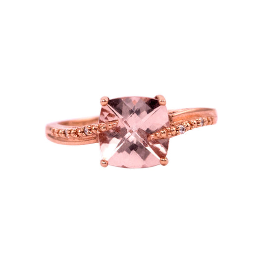 14k Rose Morganite Diamond Cushion Ring