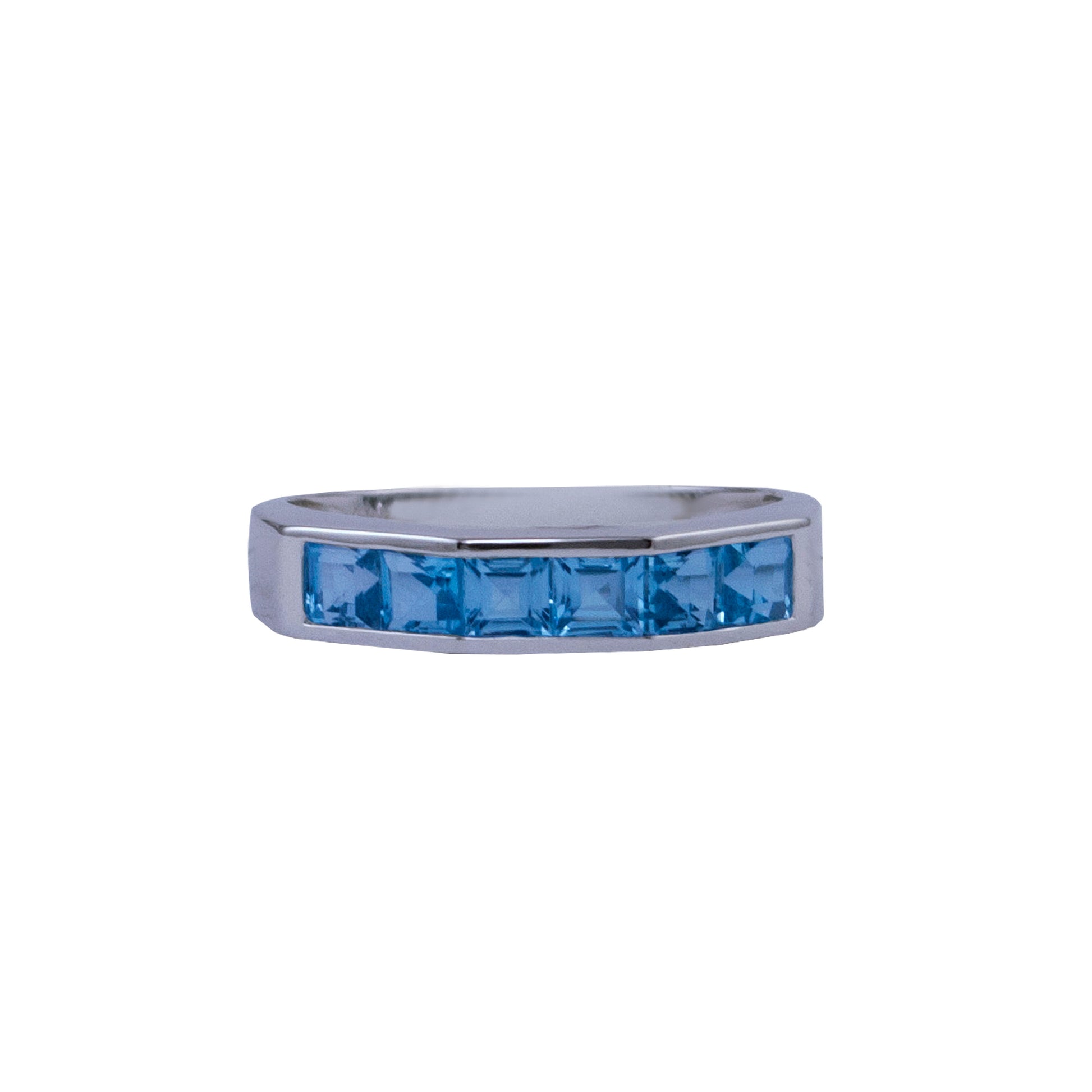 14k White Gold Blue Topaz Band Ring - Size 7