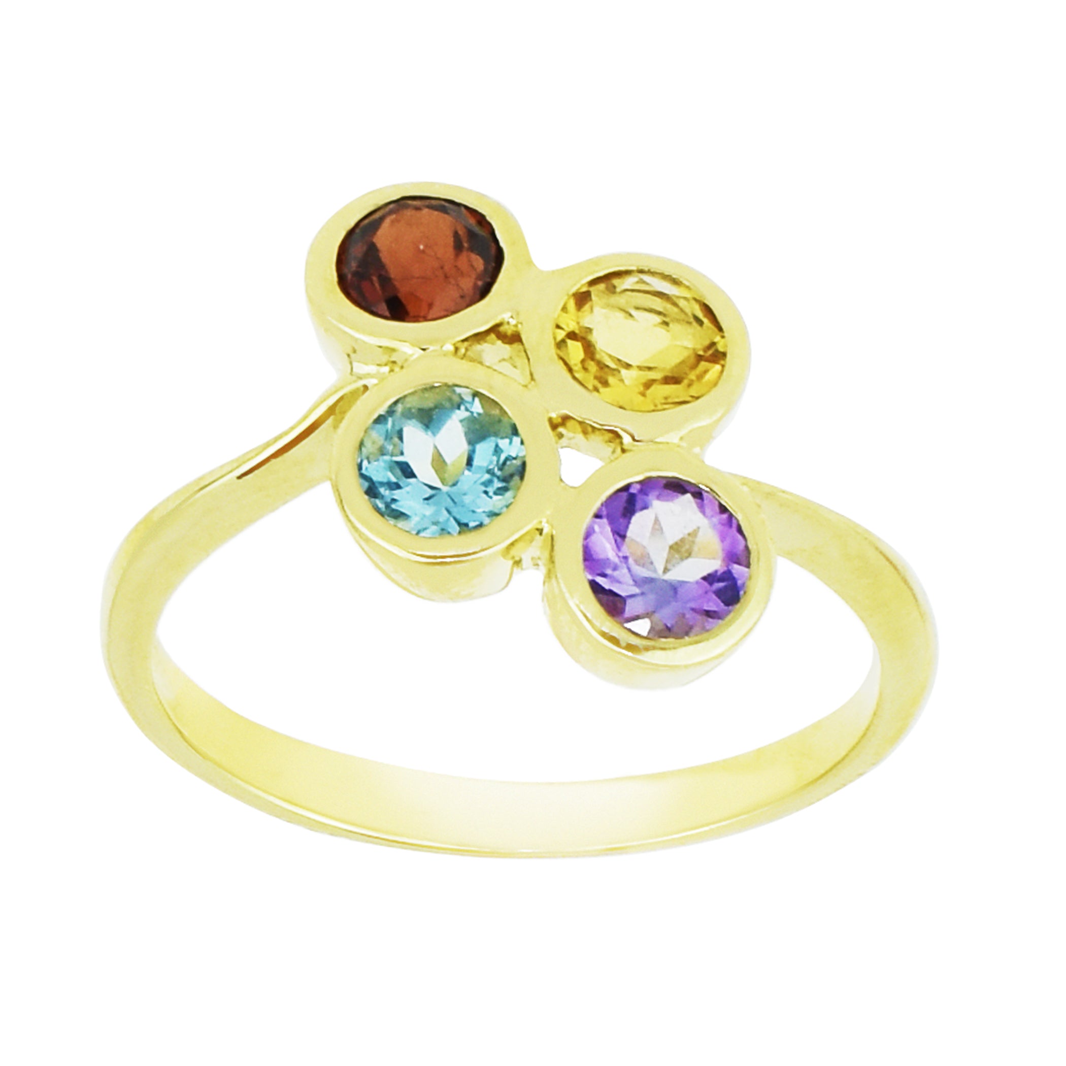 14k Blue Topaz, Citrine, Garnet, and Amethyst Ring