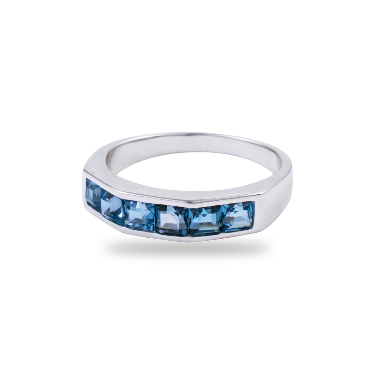 14k White Gold London Blue Topaz Channel Band Ring