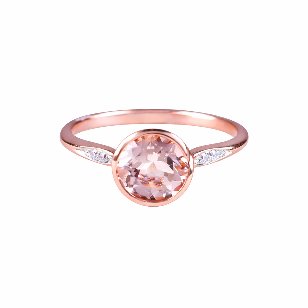 14k Rose Gold Morganite and Diamonds Bezel Ring