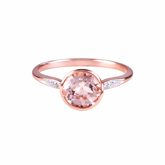 14k Rose Gold Morganite and Diamonds Bezel Ring