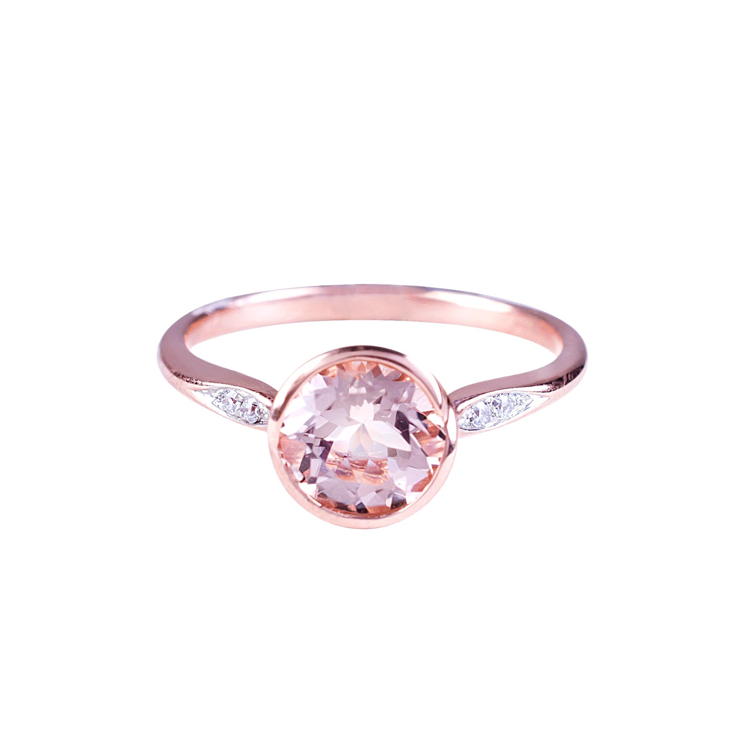 14k Rose Gold Morganite and Diamonds Bezel Ring