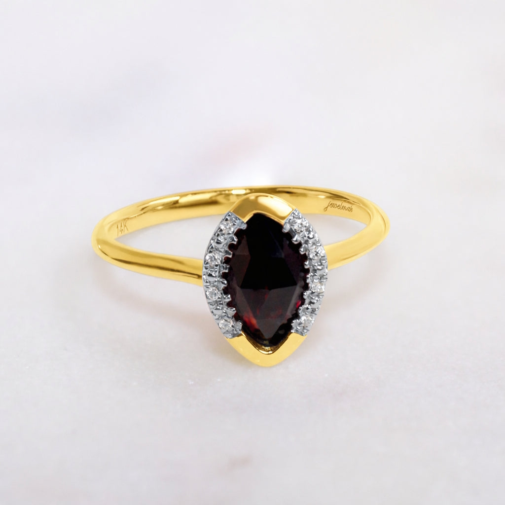 14k Marquise Garnet and Diamond Ring